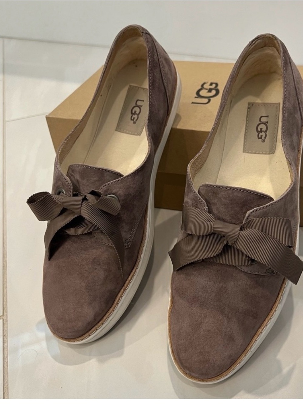 UGG Women's Suede Ribbon Lace Loafers - Taupe Brown